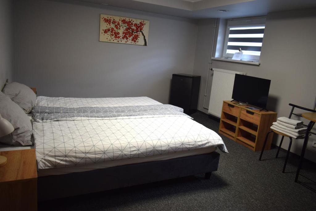 a bedroom with a bed and a television in it at 2 Cozy Apartment Bialystok in Białystok
