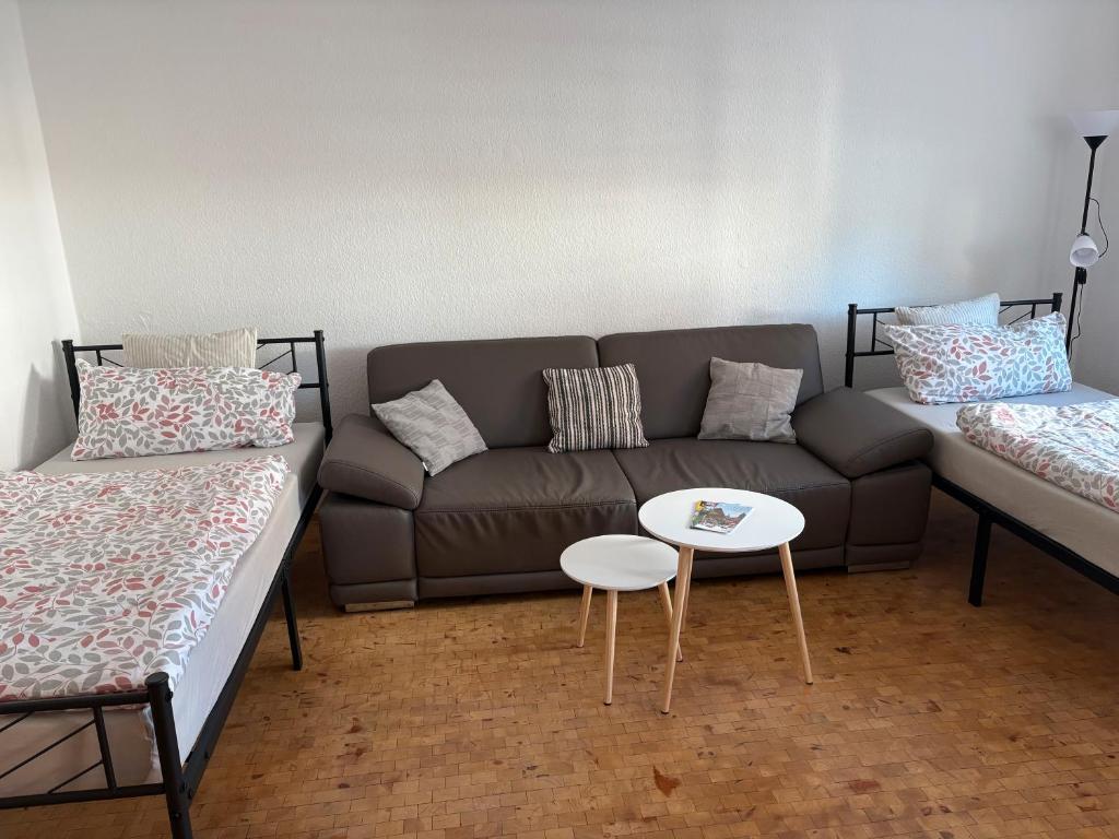 リーザにあるWohnung Weidaのソファとテーブルのあるリビングルーム