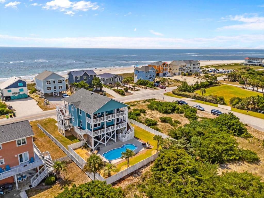an aerial view of a house and the beach at Sunny Second Row Beach and BIG views in Varnamtown