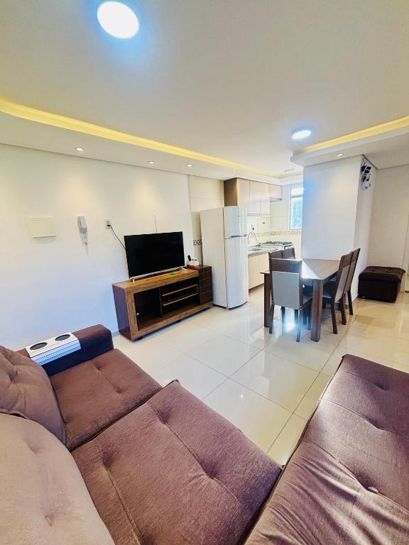佩洛塔斯Apartamento pelotas的带沙发和桌子的客厅和厨房