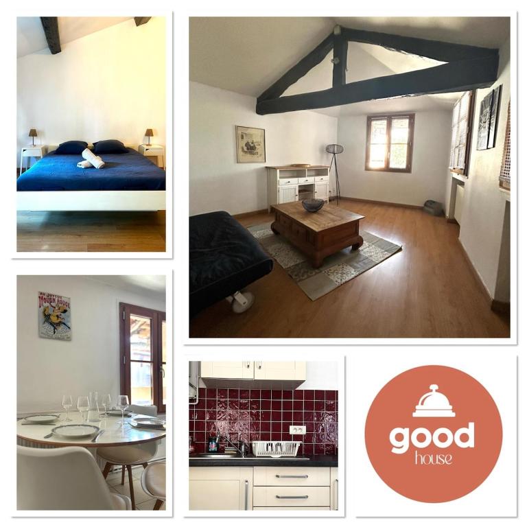 a collage of photos of a bedroom and a living room at Petit Patapon - T2 Hyper Centre in Albi