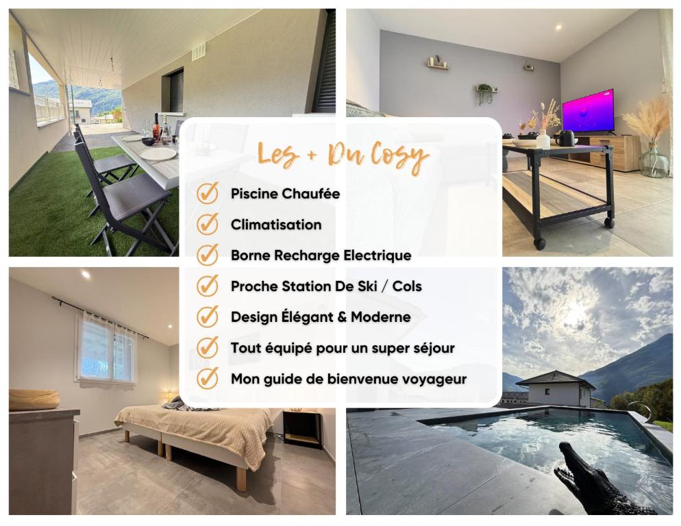 a collage of pictures of a house with a flyer at Appartement Le Cosy Proche Station Ski - Piscine in Saint Avre la Chambre