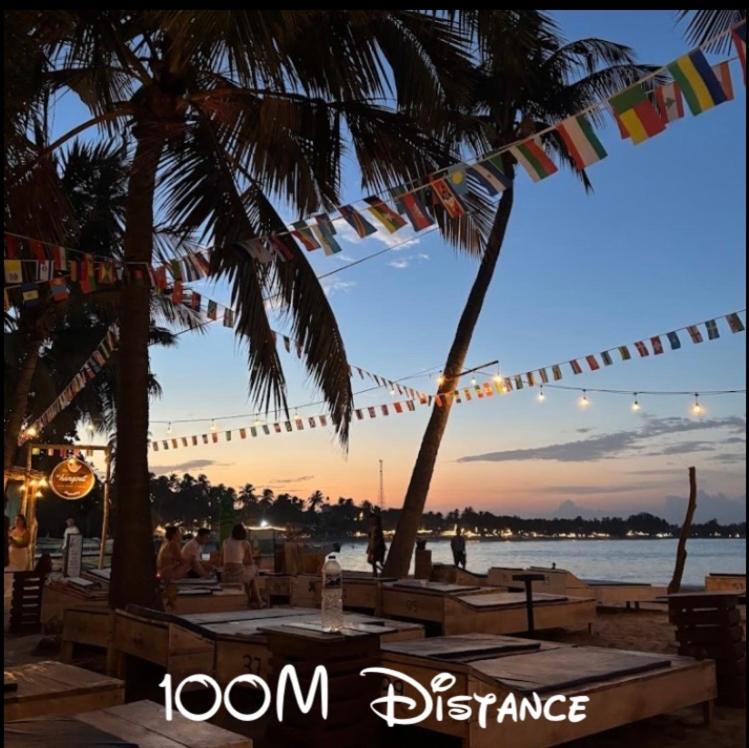 阿鲁甘湾Marina Village的棕榈树上挂满旗帜的海滩