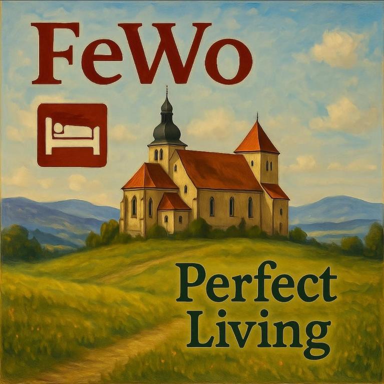 a book with a picture of a church on a field at Perfect Living in Petersberg