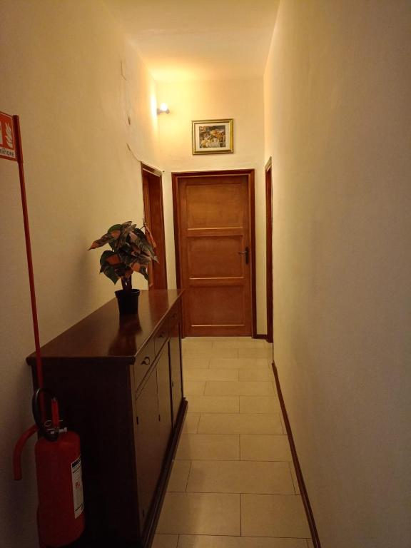 a hallway with a door and a potted plant at Giulia House in Certaldo