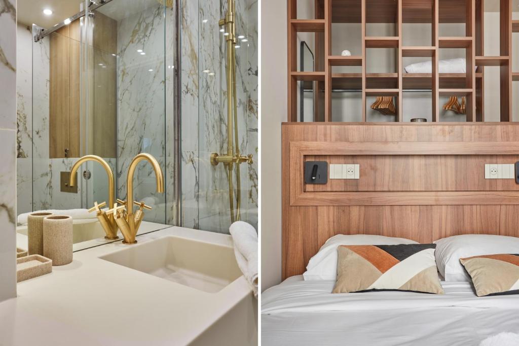 Ένα ή περισσότερα κρεβάτια σε δωμάτιο στο Appart'Hôtel Lou Suites