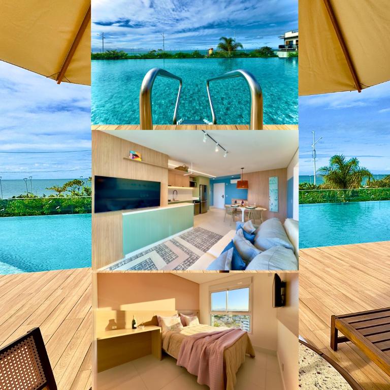 Apto 3 Quartos Condomínio Resort Completo Pé na areia com Piscina borda Infinita, Beach Tennis, Academia, Sala de Jogos, Brinquedoteca, Playground e Portaria 24H 2 Quartos com Ar-Condicionado, Churrasqueira Privativa Reserve Agora e Viva essa Experiência