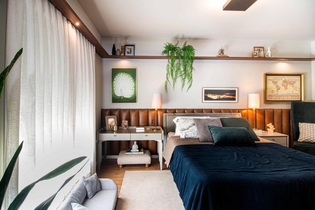 Ένα ή περισσότερα κρεβάτια σε δωμάτιο στο Apartamento de luxo no coração da Pedra Branca