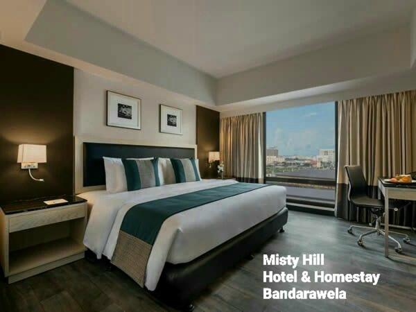 a hotel room with a large bed and a window at Misty Hill Hotel & Homestay Bandarawela in Bandarawela