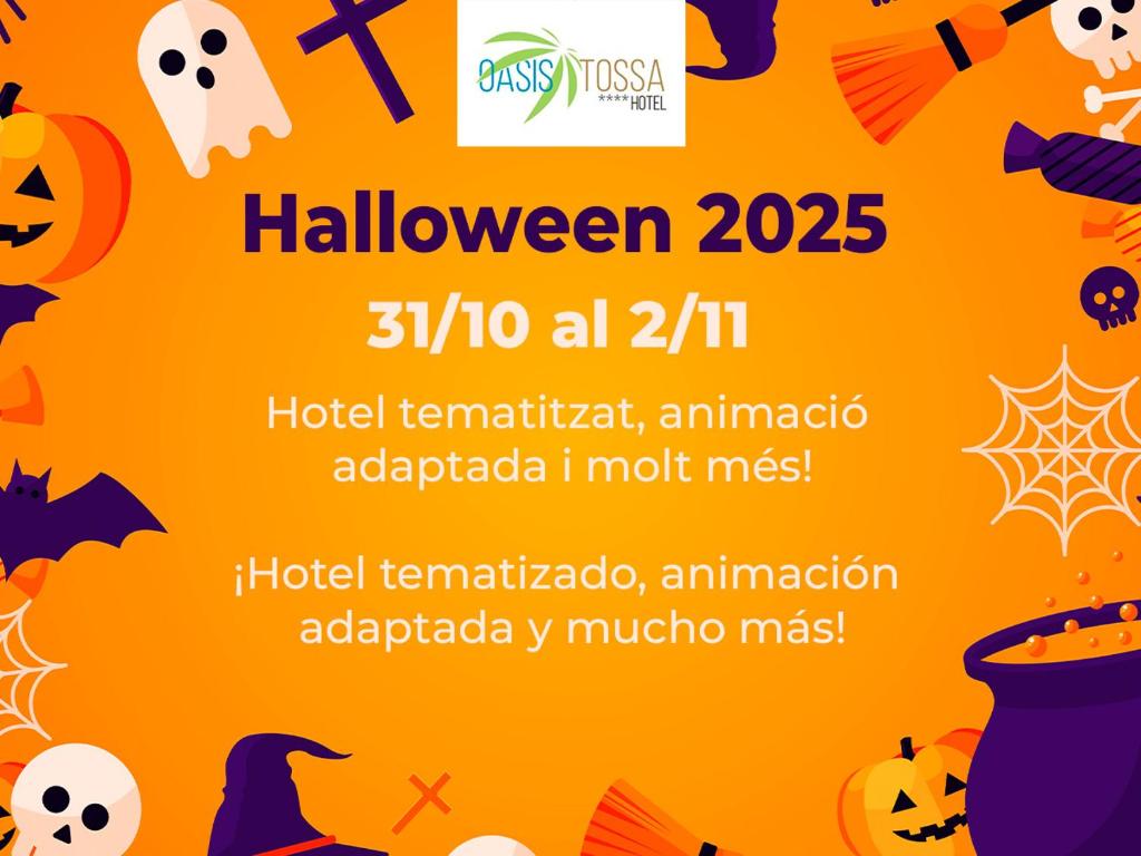 a flyer for halloween with pumpkins andooky objects at GHT Oasis Tossa & Spa in Tossa de Mar