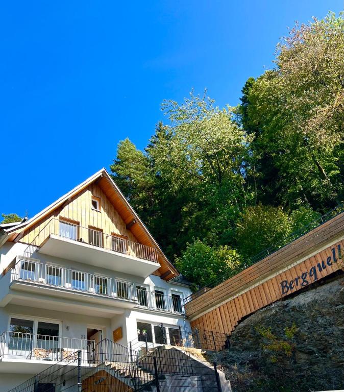 a large white building with trees in the background at Haus Bergquell App 6 in Willingen