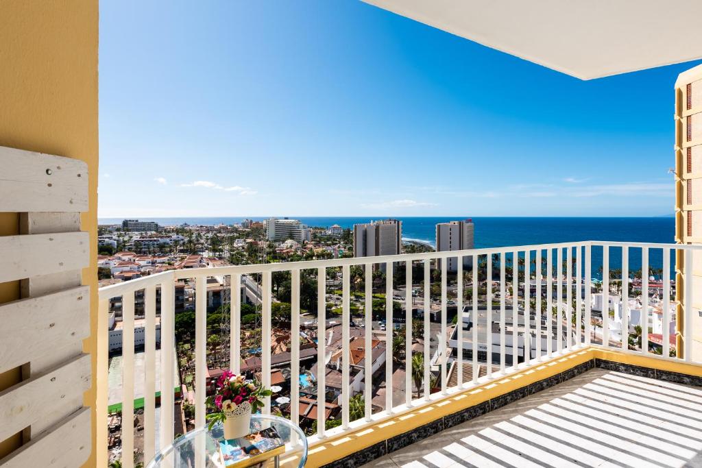 a balcony with a view of the ocean at Beach apartment in Las Americas in Arona