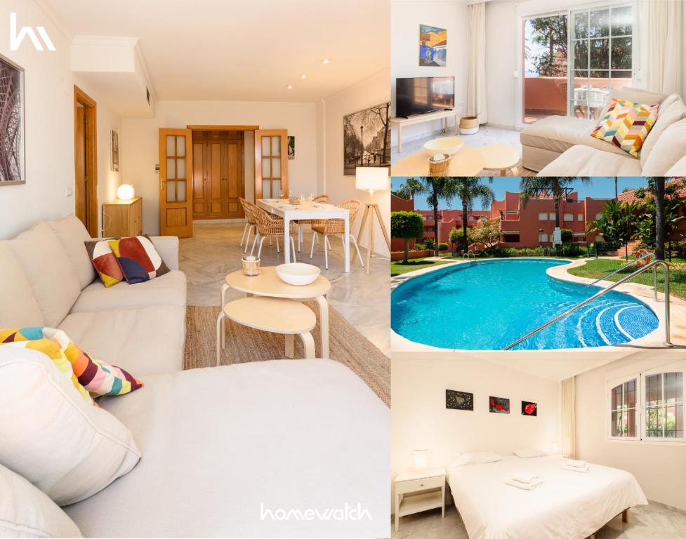 Beachfront apartment with terrace, pool and tennis court in Costabella, Marbella