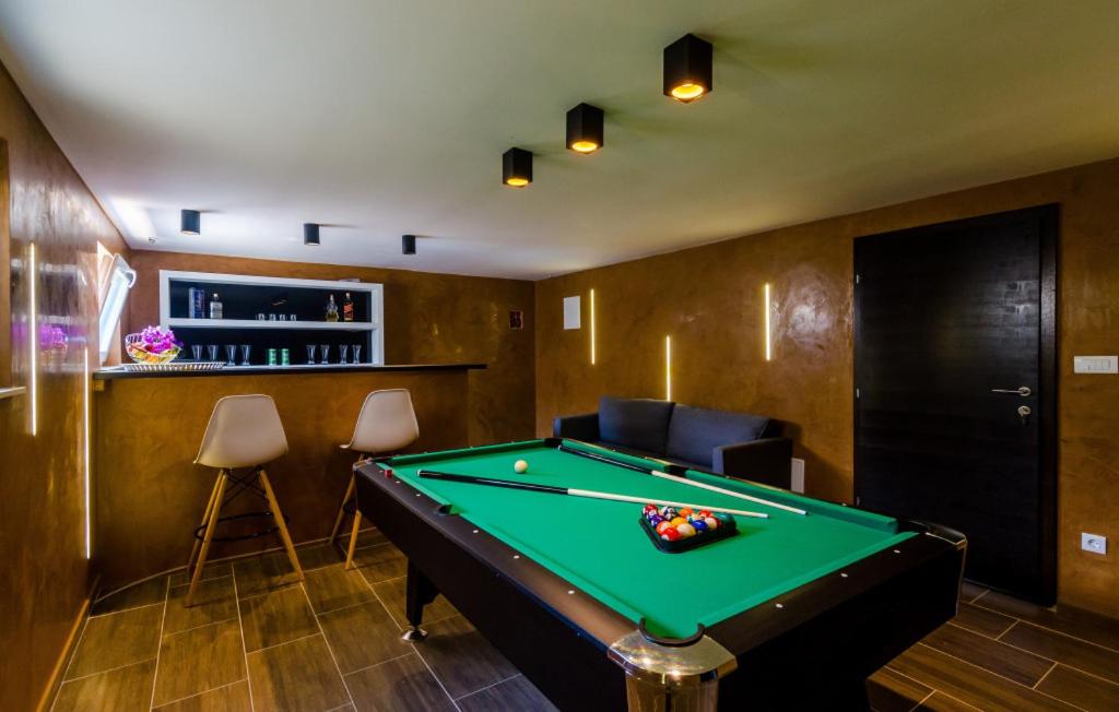 una sala biliardo con tavolo da biliardo e bar di Villa Tesa by Villas Guide a Čerjan