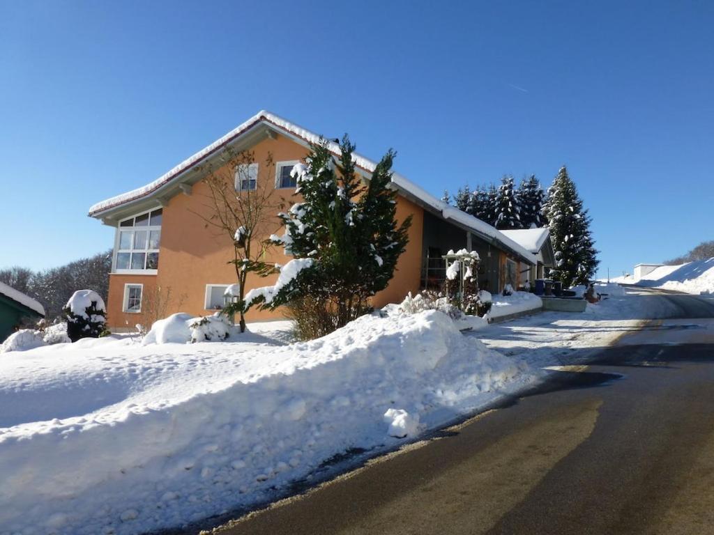 a house with snow on the side of the road at One-bedroom apartment in Lalling