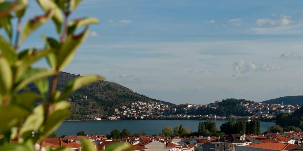 a view of a town with a lake and a city at Chloe Luxury Hotel in Kastoria