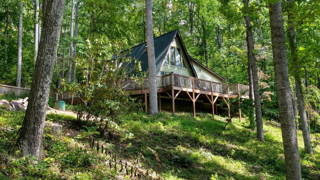 a house in the middle of the forest at Honeycomb Hideaway by AvantStay Rustic Retreat in Fairview