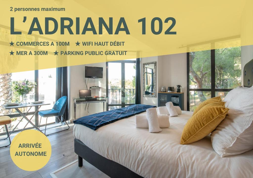 a poster for a room with a bed in a bedroom at L'Adriana 102 - Clim & wifi - Proximité mer in Carry-le-Rouet