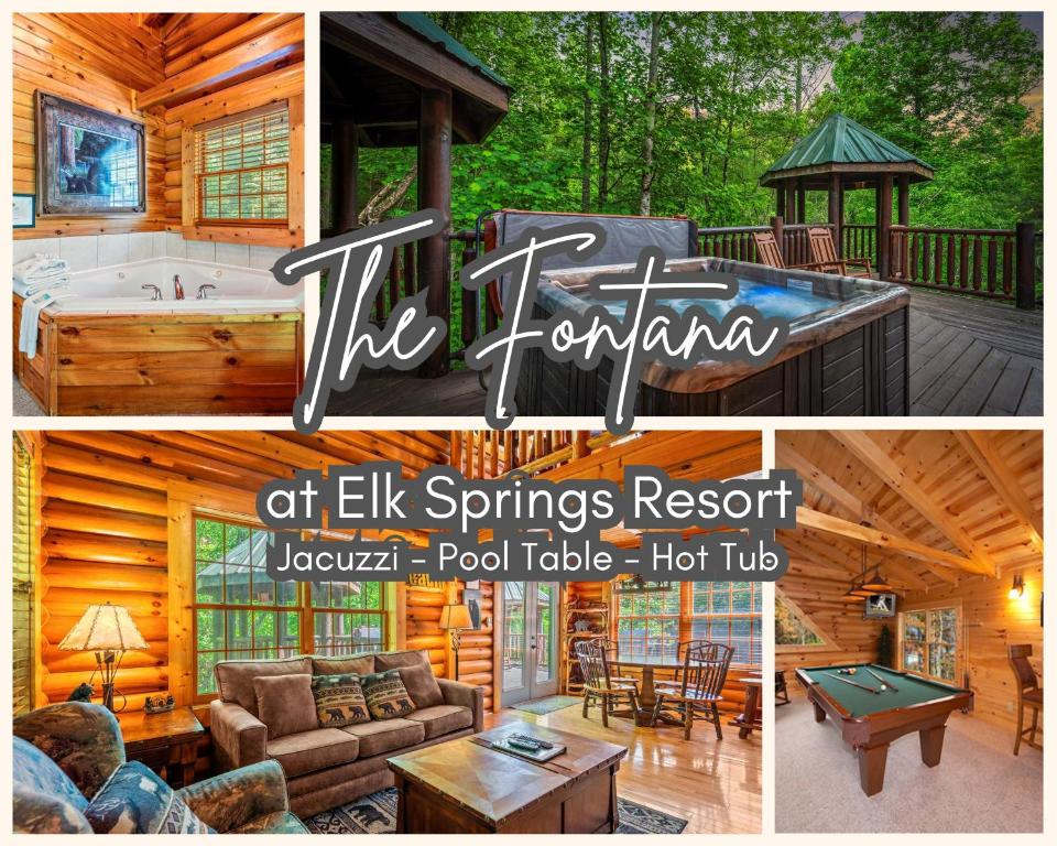eine Collage mit Bildern einer Blockhütte in der Unterkunft The Fontana in Gatlinburg
