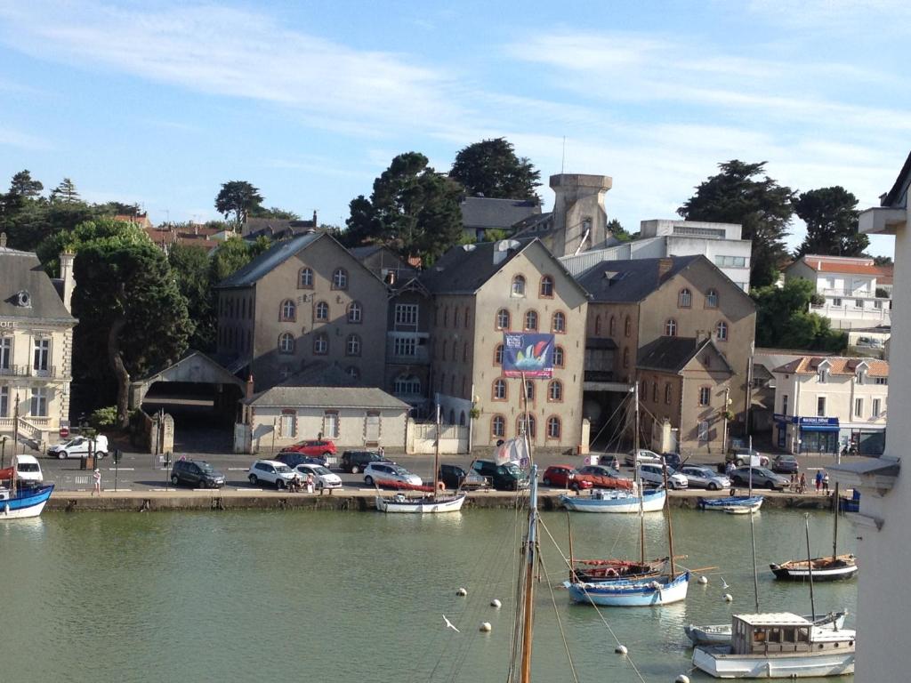 un groupe de bateaux est amarré dans un port dans l'établissement Appartements de Jules & Victoire, à Pornic