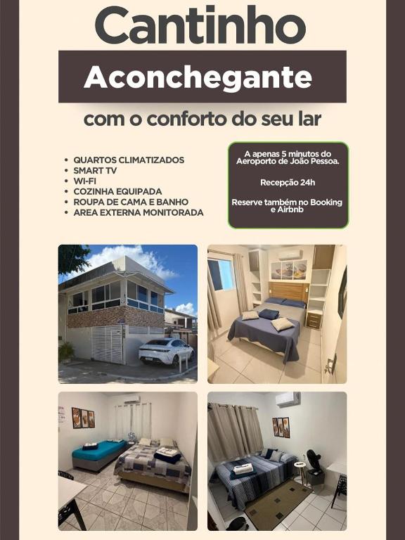 a collage of four pictures of a house at Cantinho Aconchegante - Quarto com Ar-cond 3 in Bayeux