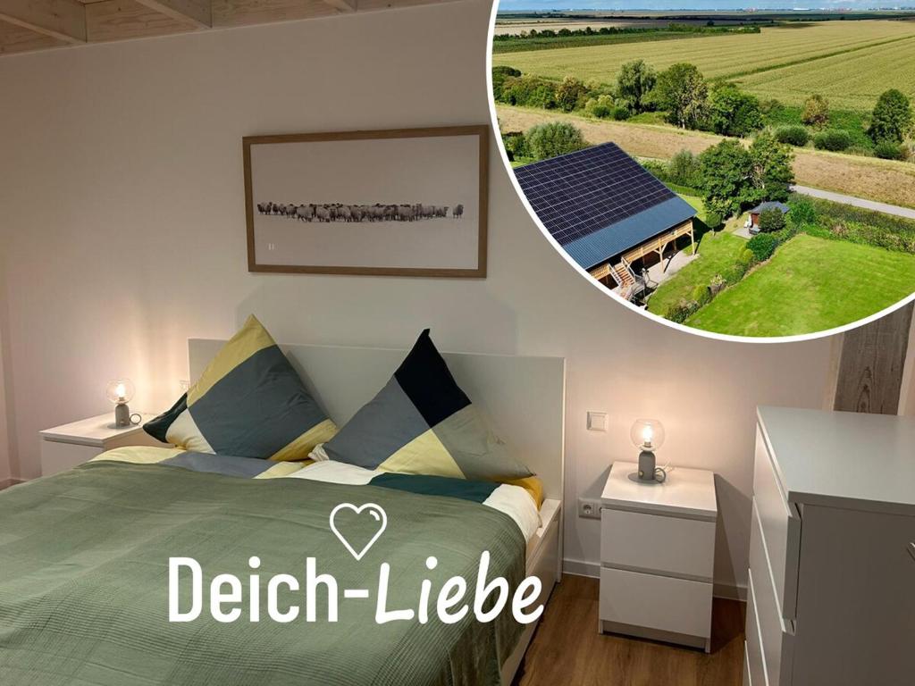 Postel nebo postele na pokoji v ubytování Deich-LIEBE Apartment 1 auf dem Hundegutshof