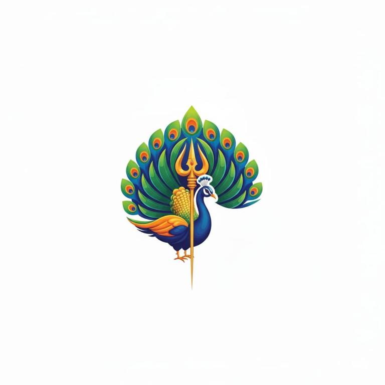 a colorful peacock isolated on a white background illustration at Sasi Residency in Thiruchendur