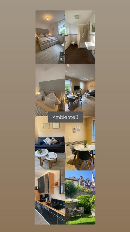 a collage of four pictures of a room at Ferienwohnung Ambiente in Klotten