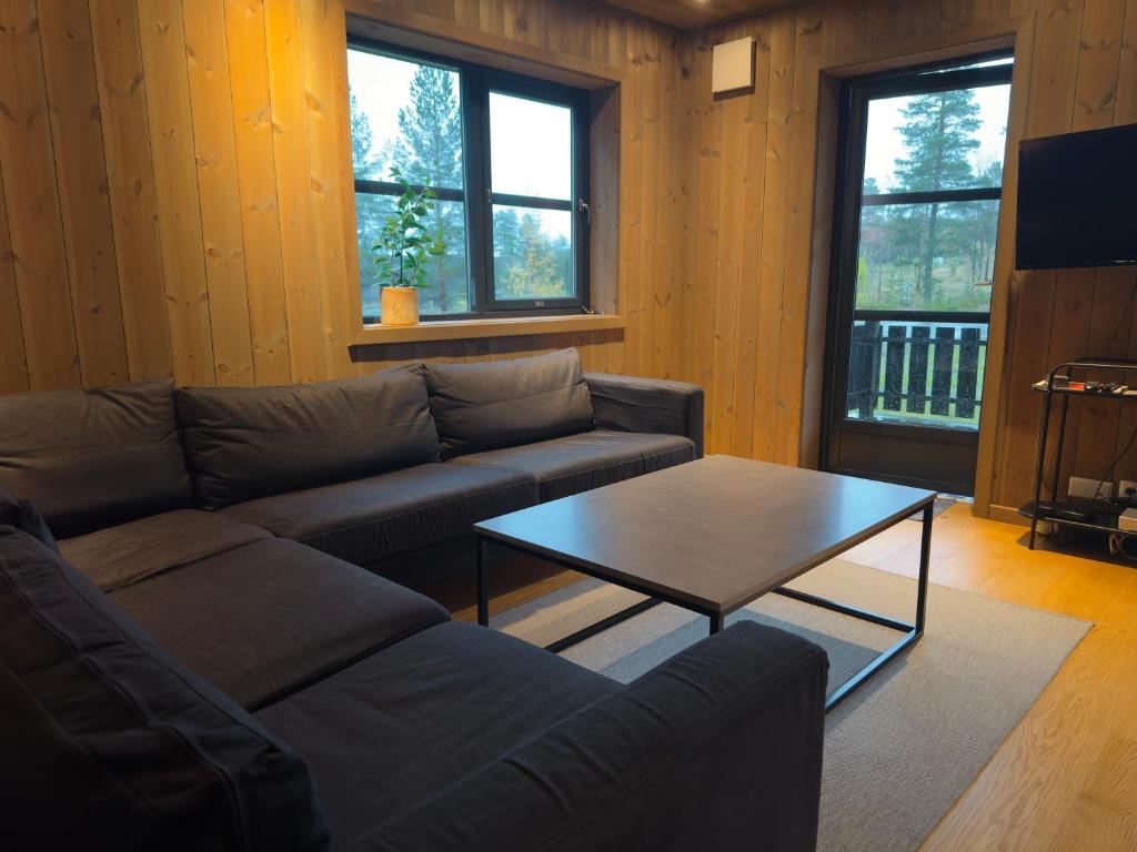 ein Wohnzimmer mit einer Couch und einem Couchtisch in der Unterkunft Alpine Crown Trysil in Trysil