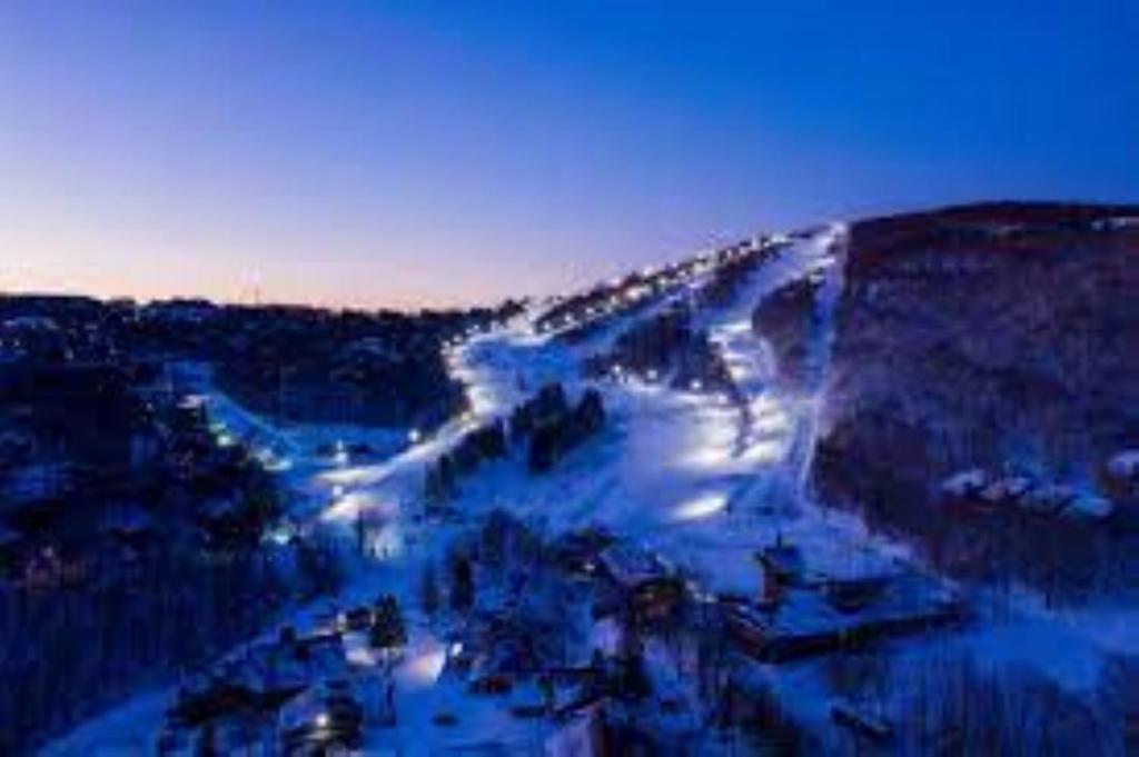 a view of a mountain with a town on it at Beech Mountain Snow Studio, by FREE sledding hill, Walk to Ski Shuttle in Beech Mountain