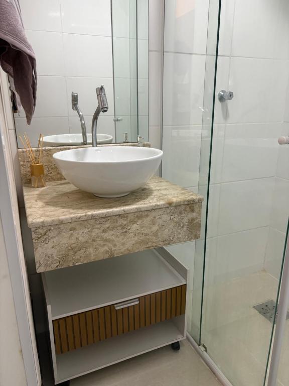 Phòng tắm tại Kitnet Vista Mar em São Vicente - Charme e Conforto