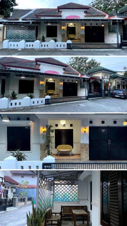 two different views of a house with a porch at Cosinus Purwosari in Yogyakarta