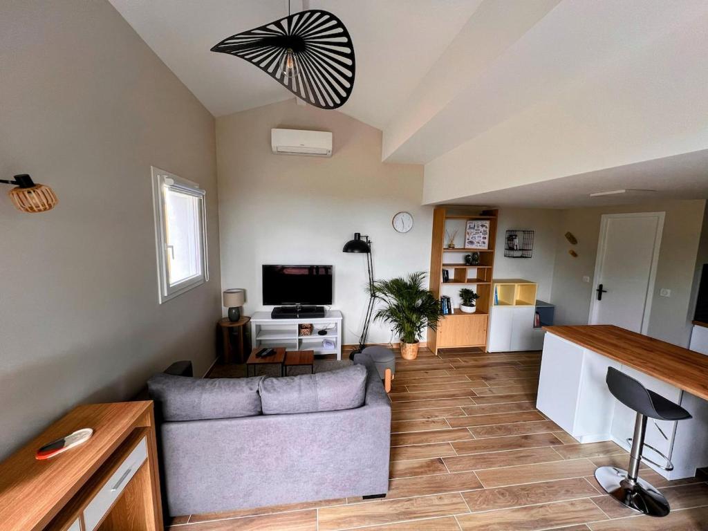 Marseille chateau gombert duplex studio au pied des collines في مارسيليا: غرفة معيشة مع أريكة وتلفزيون