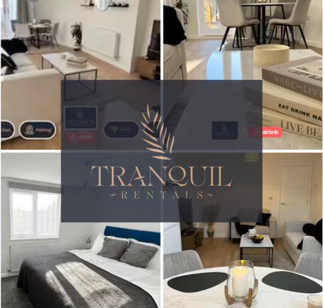 un collage de photos d'une chambre et d'un salon dans l'établissement Luxury 3 Bed, 2 Bathroom By Tranquil Ventures Short Lets & Serviced Accommodation Littlemore With Free Private Parking, à Oxford