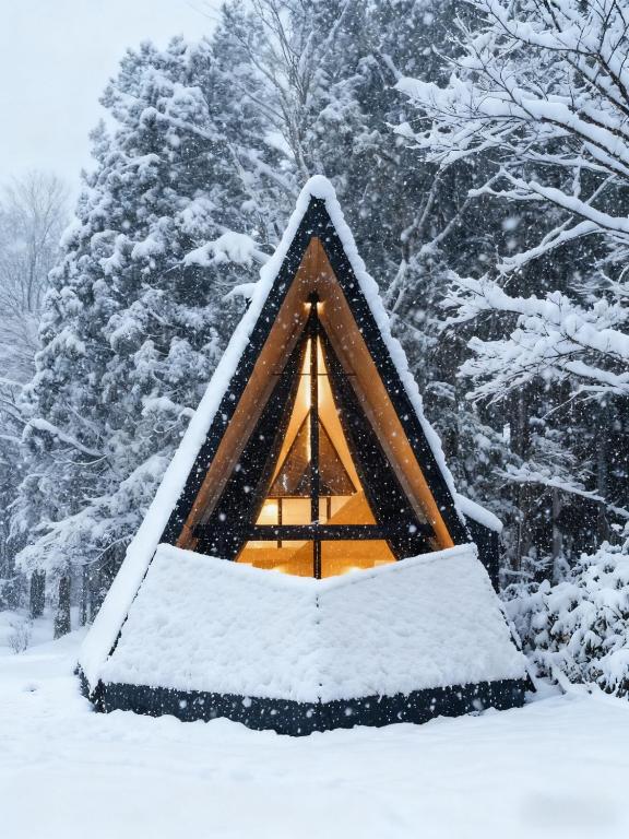 a tree house in the snow in front of a forest at Kokage Villa Nikko-KVN in Nikko