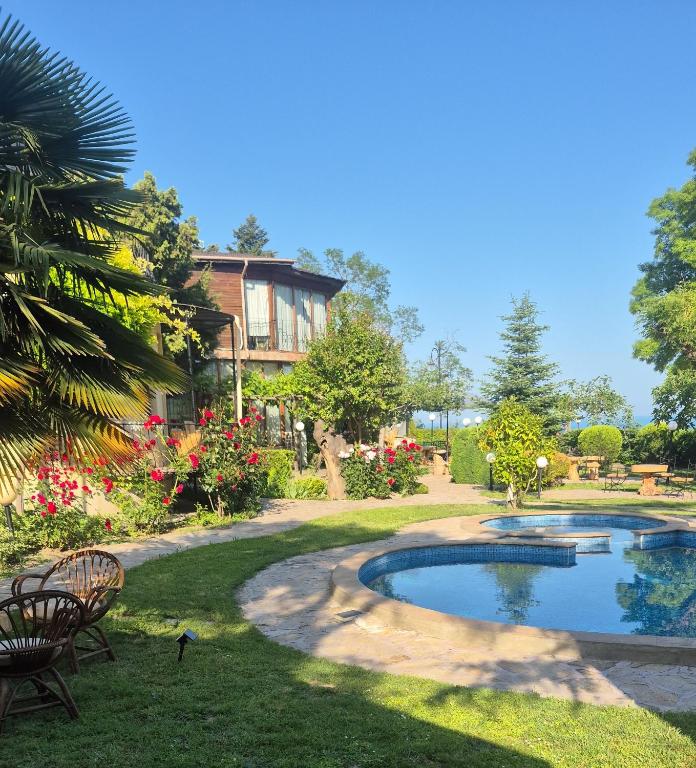 a house with a swimming pool in a yard at Villa Maxim in Varna City