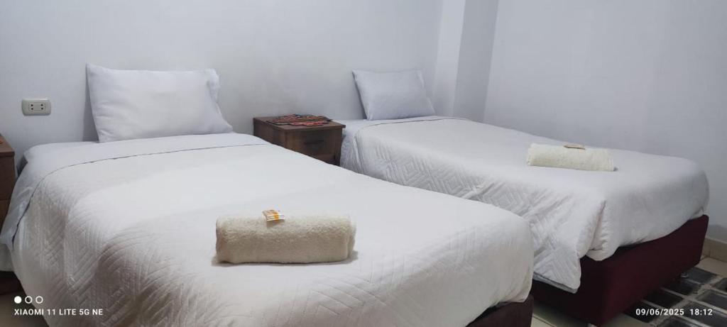 San AntonioにあるDepartamento en Recoleta - San Blasの白いシーツが敷かれた部屋にベッドが2つ