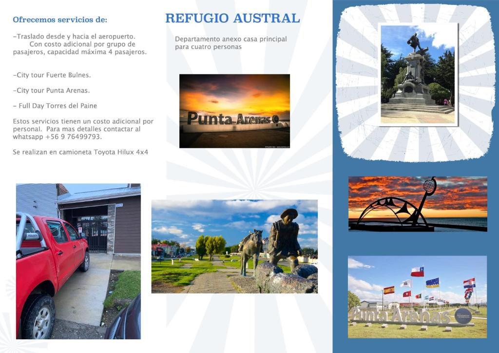 プンタ・アレナスにあるRefugio Australの観光ウェブサイトのパンフレットのページ