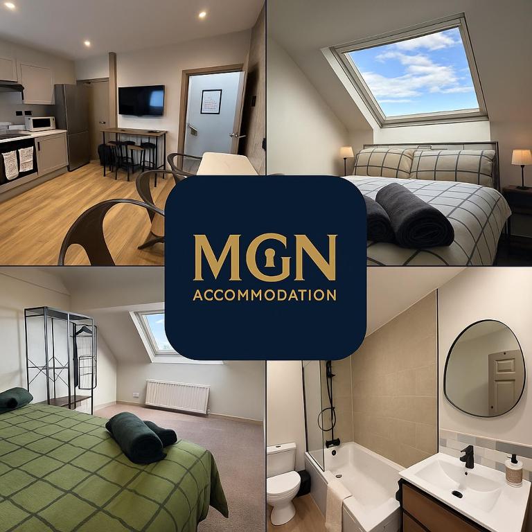 a collage of three pictures of a hotel room at 128-130 Crookes in Sheffield