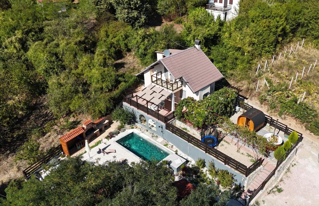 an overhead view of a house with a swimming pool at Beloviski raj 