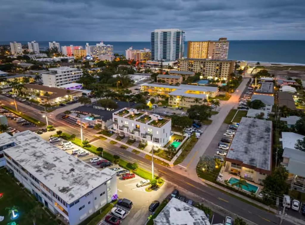 an aerial view of a city at night at New 5BR Villa Beach Walk Jacuzzi Retreat in Pompano Beach