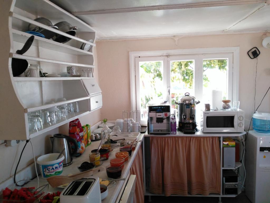 Dapur atau dapur kecil di Odyssey Guest House