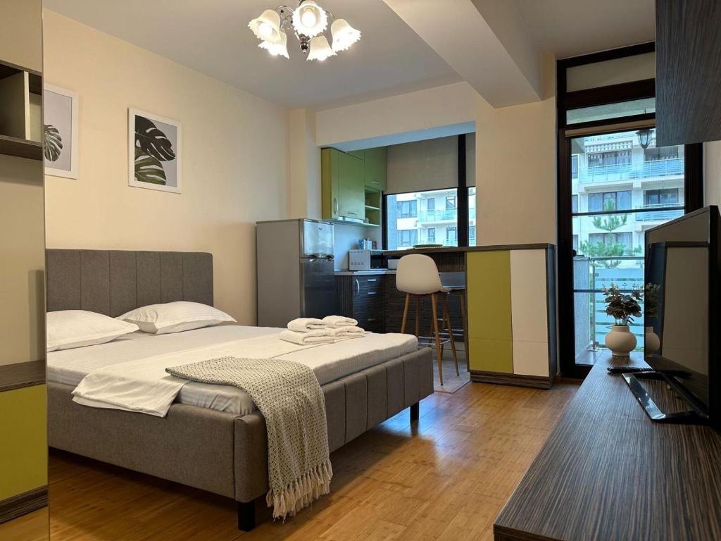 Postel nebo postele na pokoji v ubytování Garsoniera in Copou lângă Parhon IRO