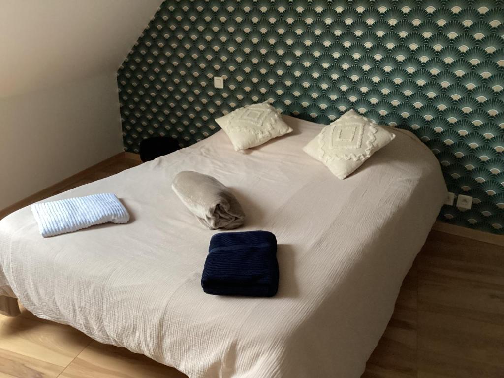 a white bed with two pillows on top of it at Chez Nathou in Janzé