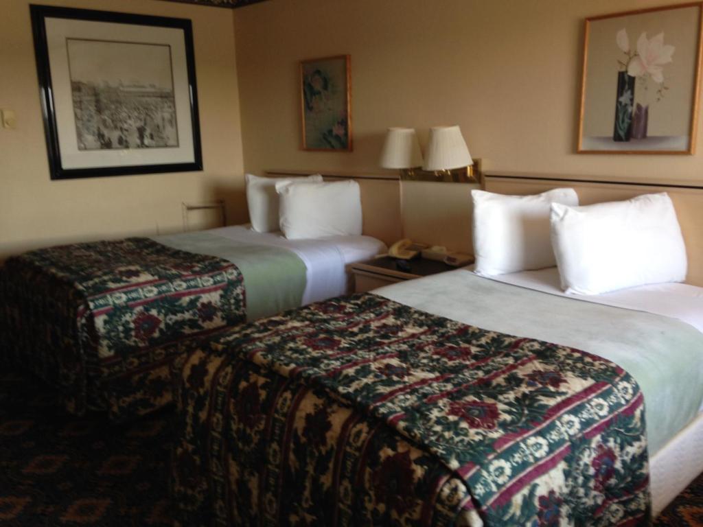 a hotel room with two beds in a room at Forest Hill Inn Hazleton in Hazleton