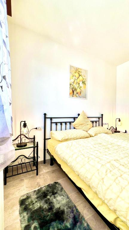 a bedroom with two beds and a rug at Casa sul fiume in Gorgo
