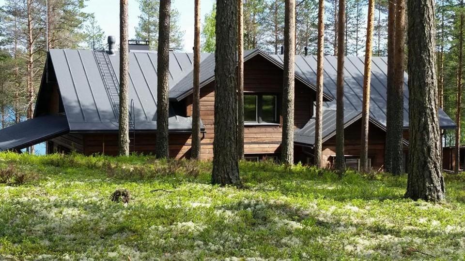 a log cabin in the woods with trees at Hideout Villa Hilikkula in Rokua