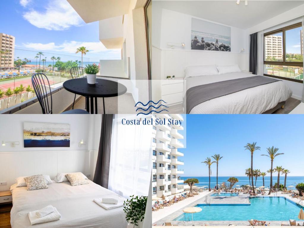 eine Collage mit Fotos eines Hotelzimmers mit Pool in der Unterkunft Ocean House Costa del Sol apartamentos varios by Costa del Sol Stay in Torremolinos