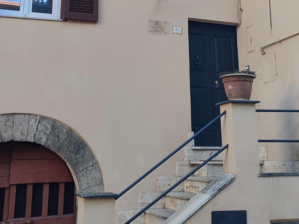 a staircase leading to a door with a potted plant at Dimora Mariflor in Anagni
