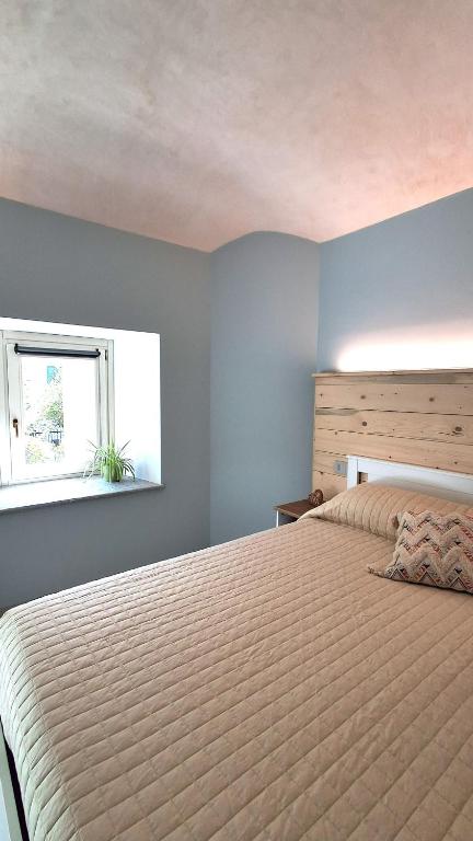 a bedroom with a large bed and a window at Il Nocciolo in Gaiola